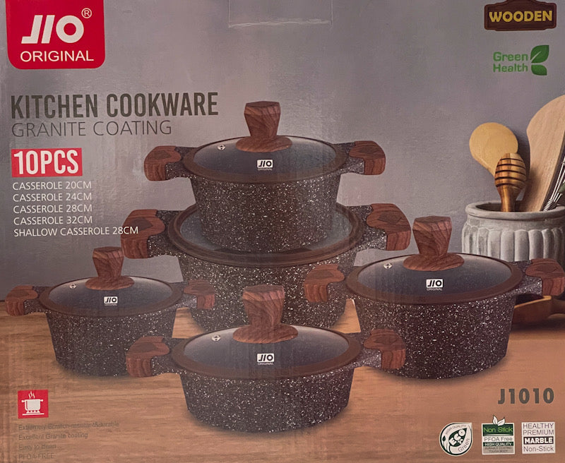 JIO Premium Granite Cookware Set – 10-Piece Non-Stick Casserole Set with Lids