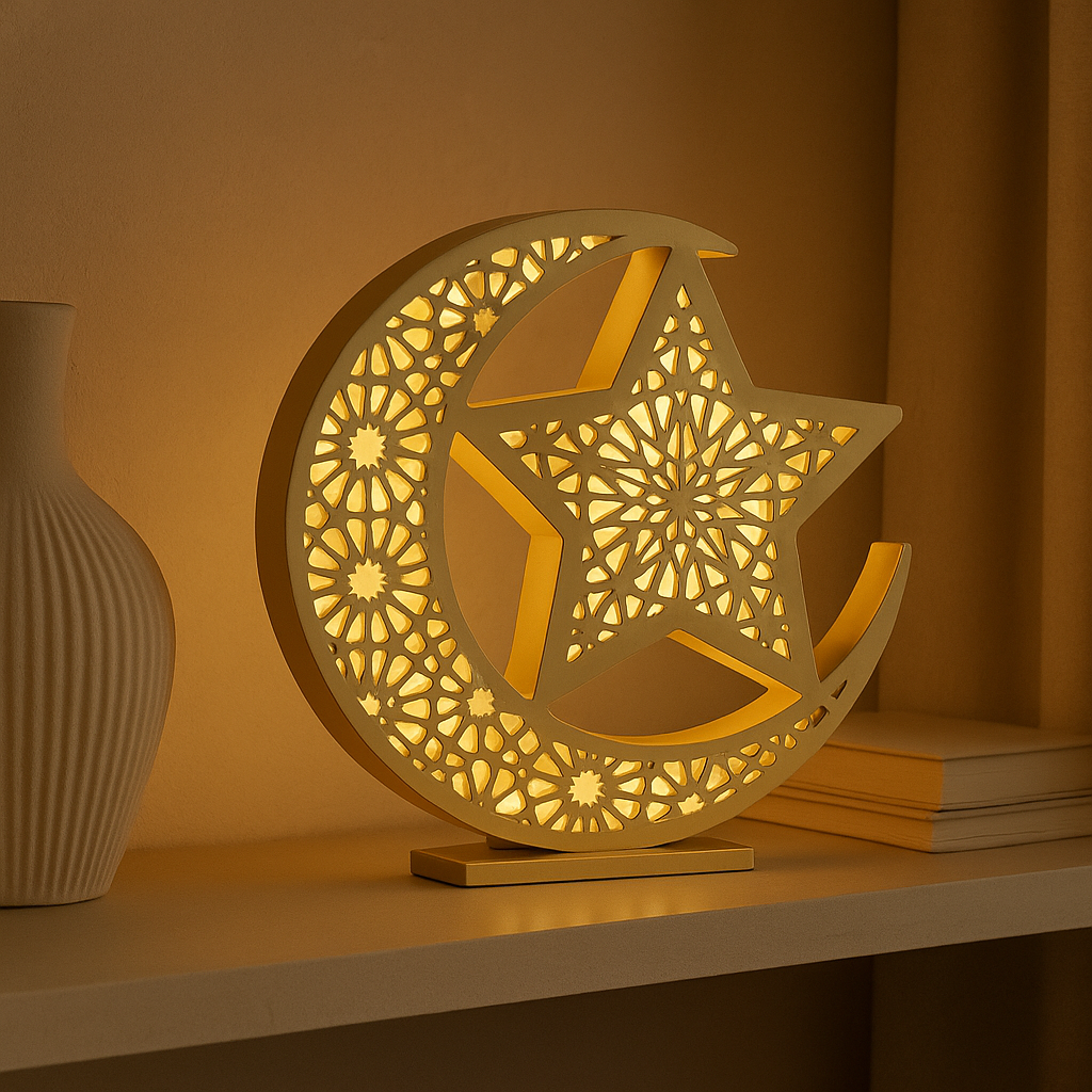 Gold Crescent & Star LED Decor Light – Battery Operated