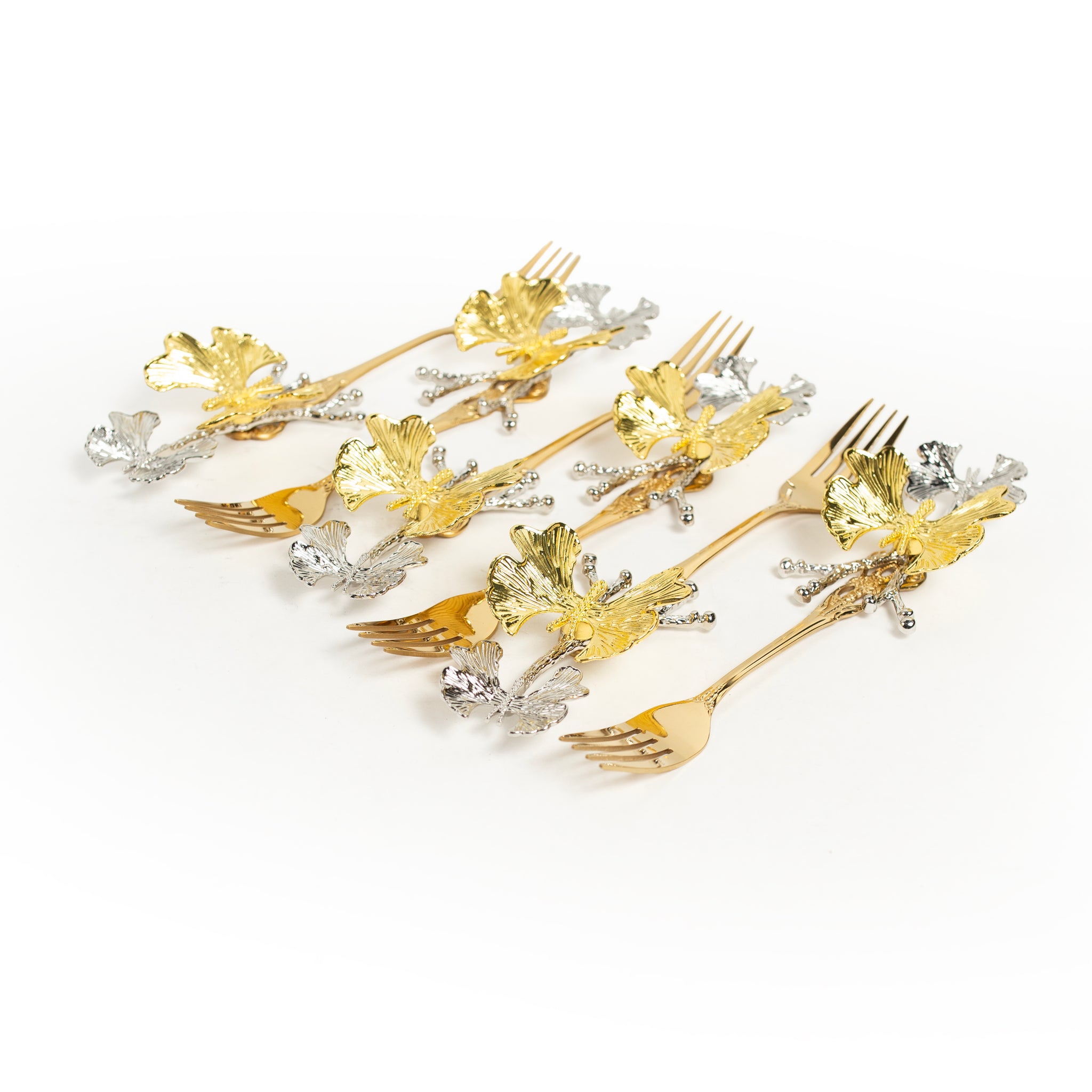 Ginkgo Leaf Decorative Gold Fork Set – 6-Piece Luxury Flatware
