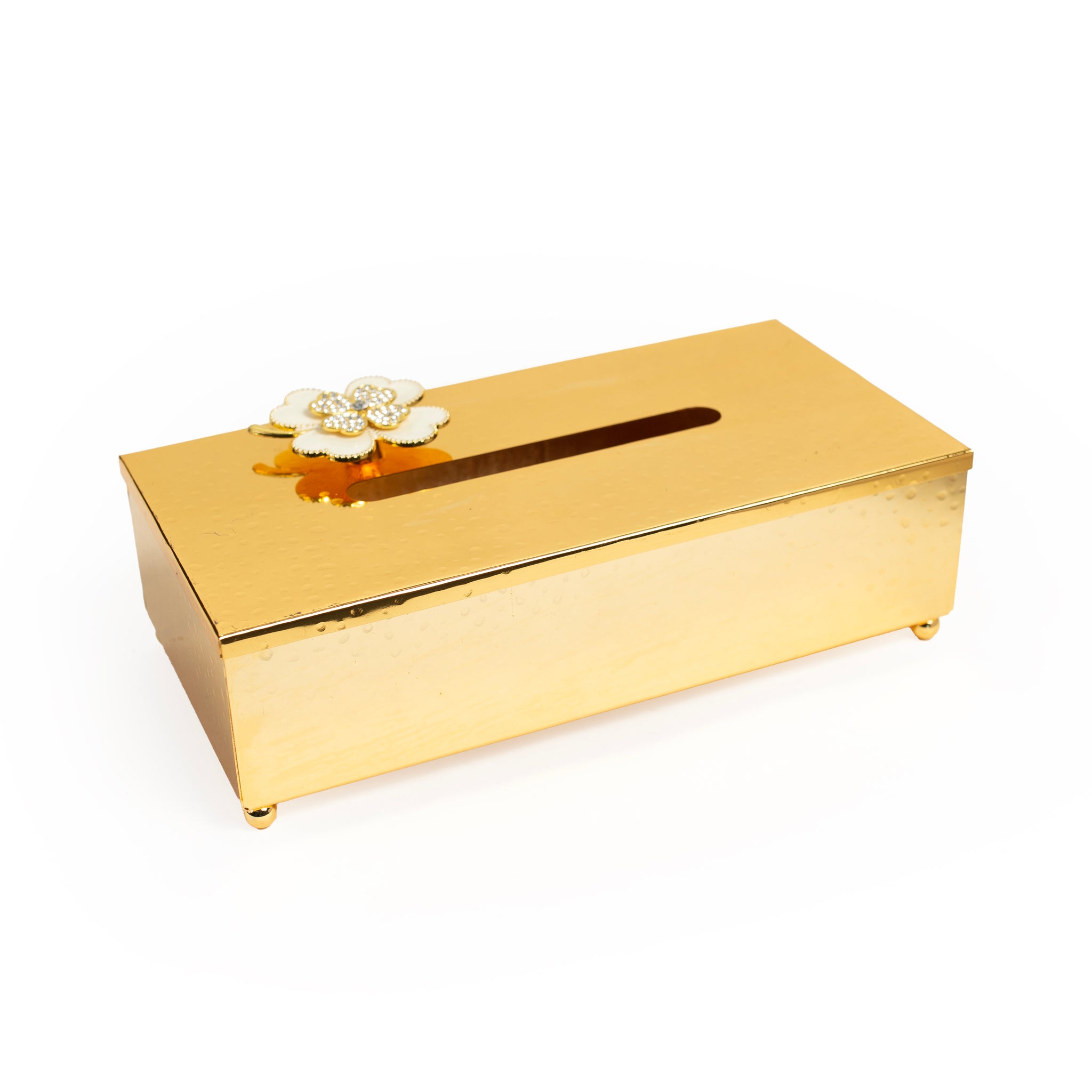 Gold-Plated Floral Tissue Box Cover – Luxury Metal Dispenser