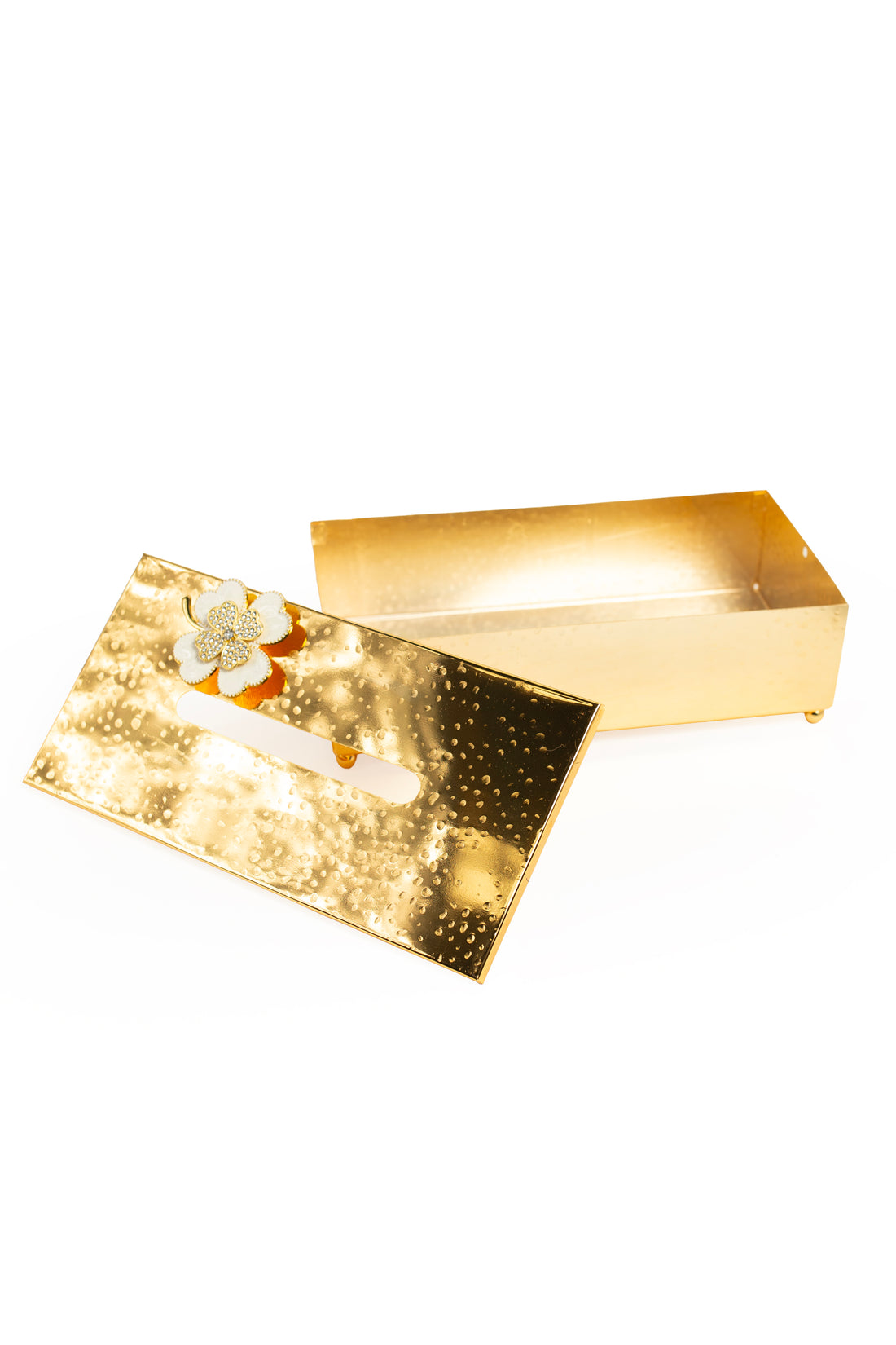 Gold-Plated Floral Tissue Box Cover – Luxury Metal Dispenser