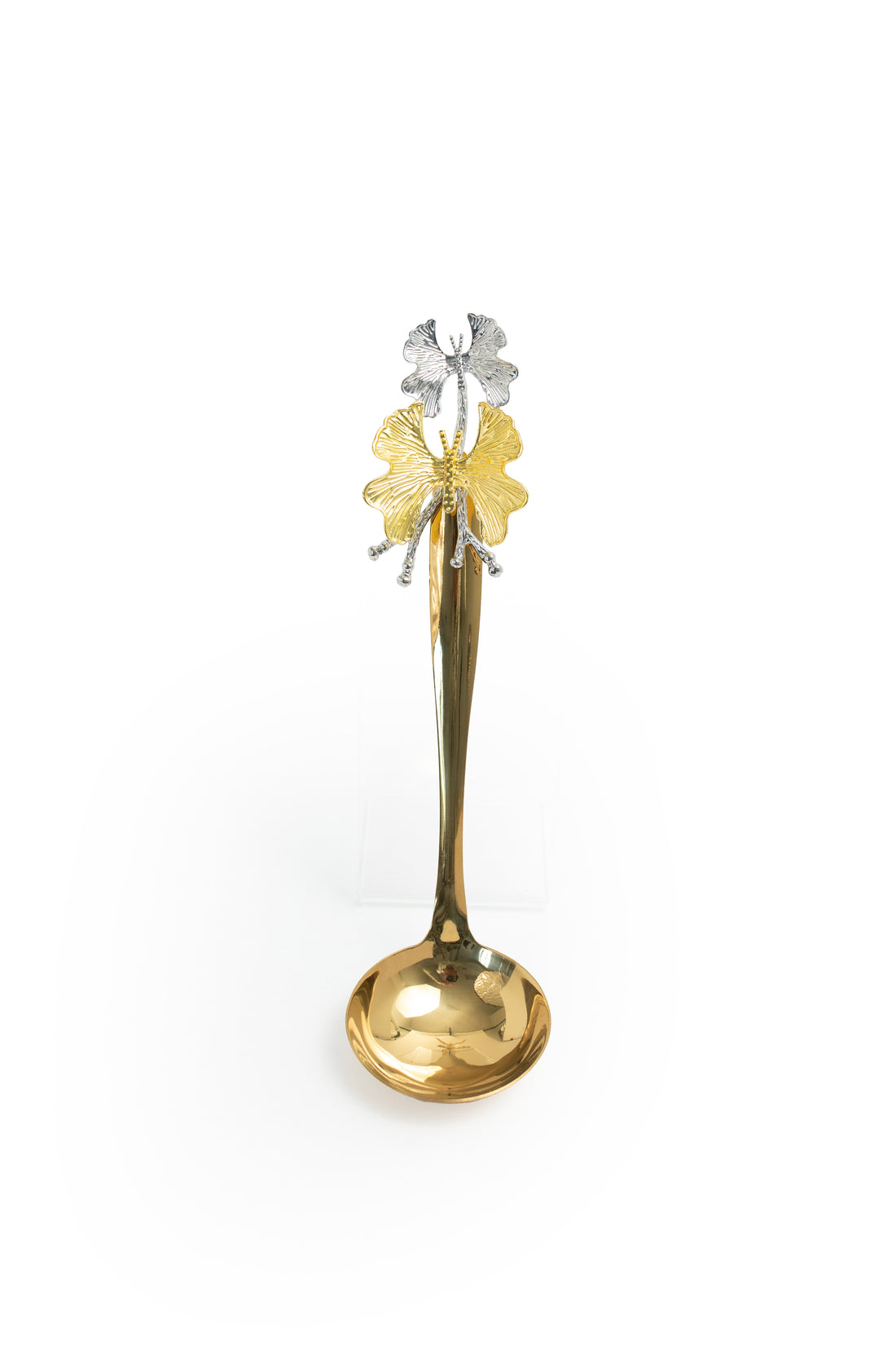 Gold Serving Ladle with Two-Tone Floral Handle – Decorative Leaf Accent