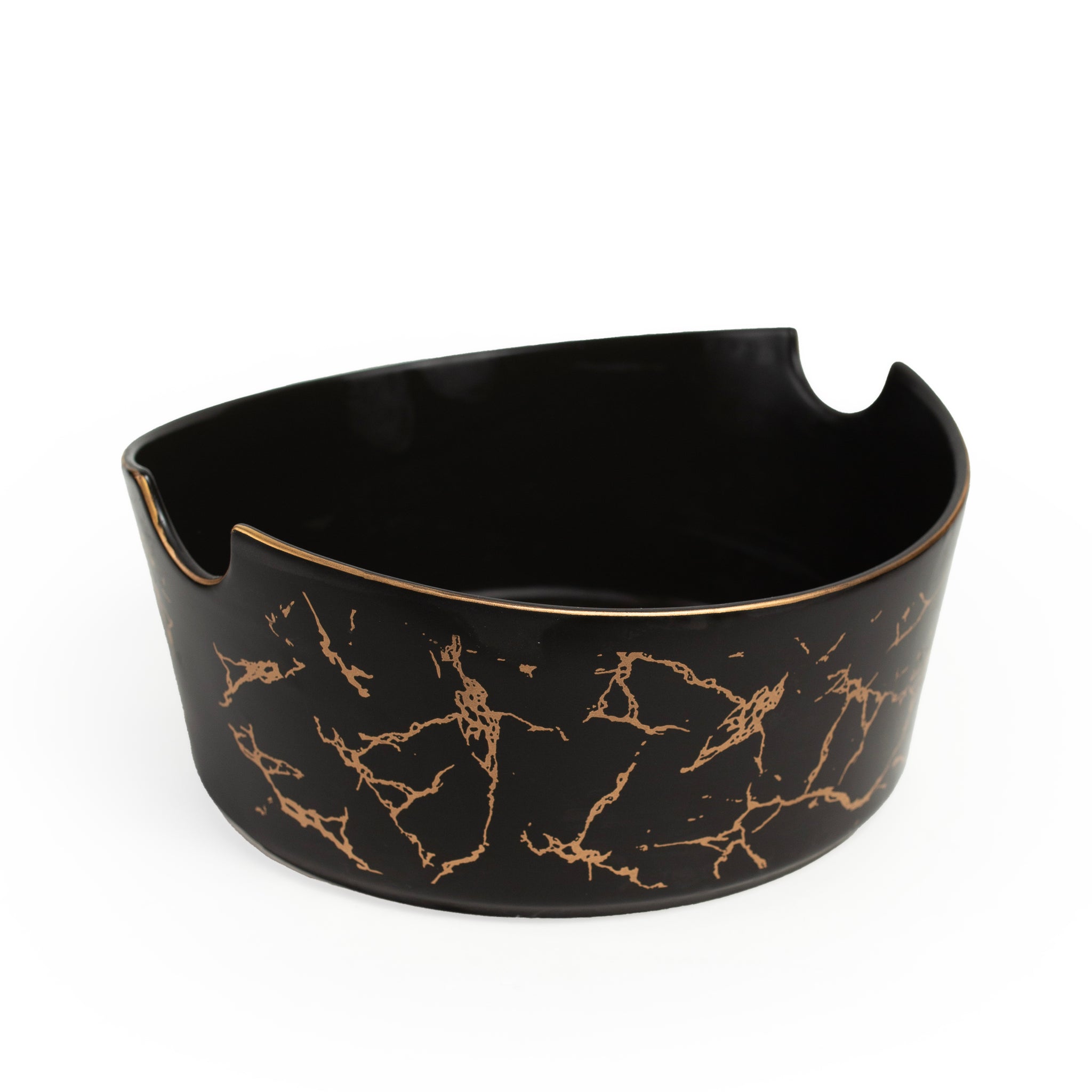 Black Marble Ceramic salad bowl with Gold Veins