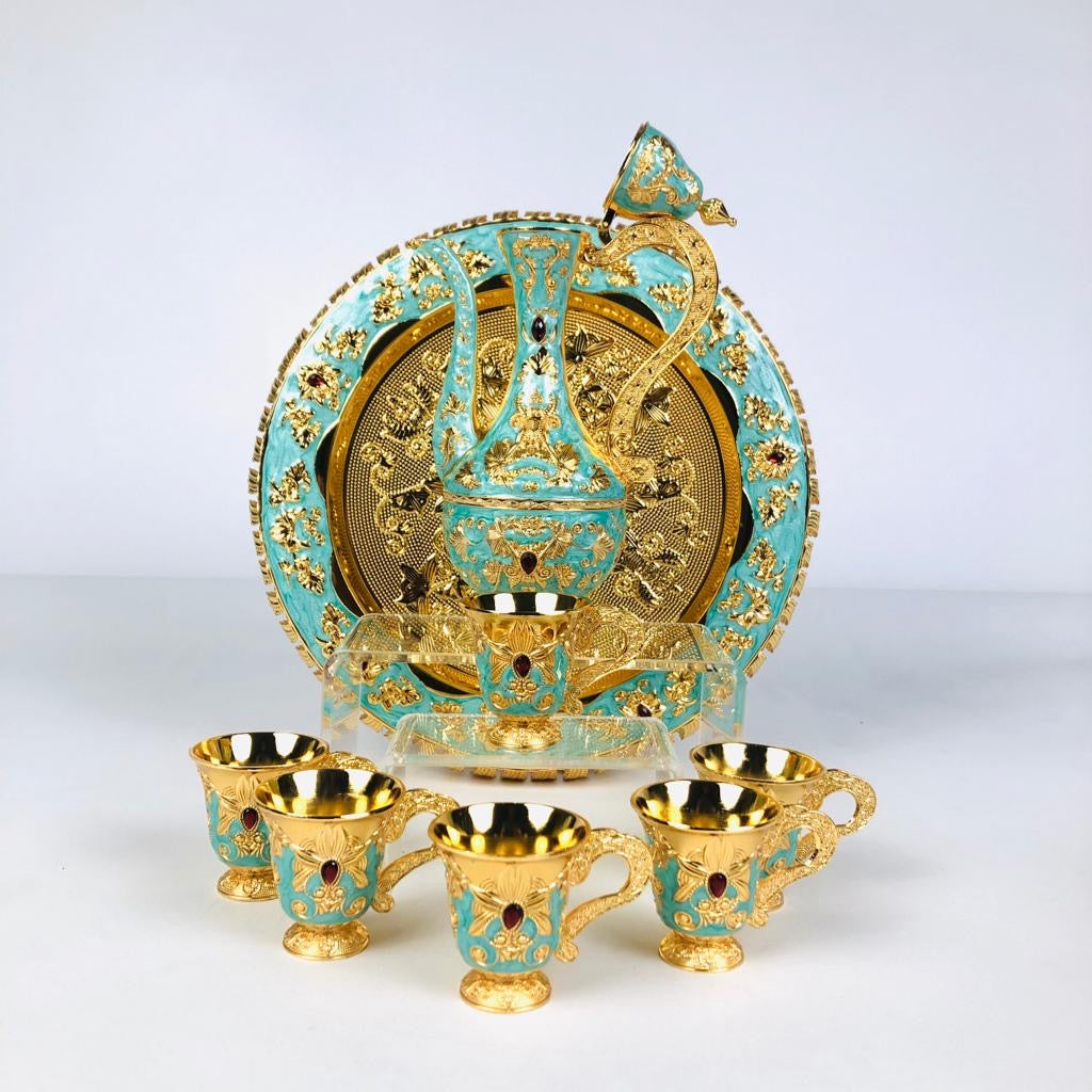 Imperial Turquoise Coffee Set – Luxurious Gold & Turquoise Arabic Coffee Collection