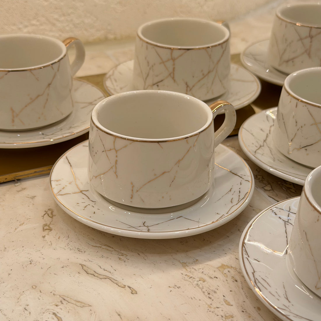 Marble Vein Gold Turkish Coffee Set