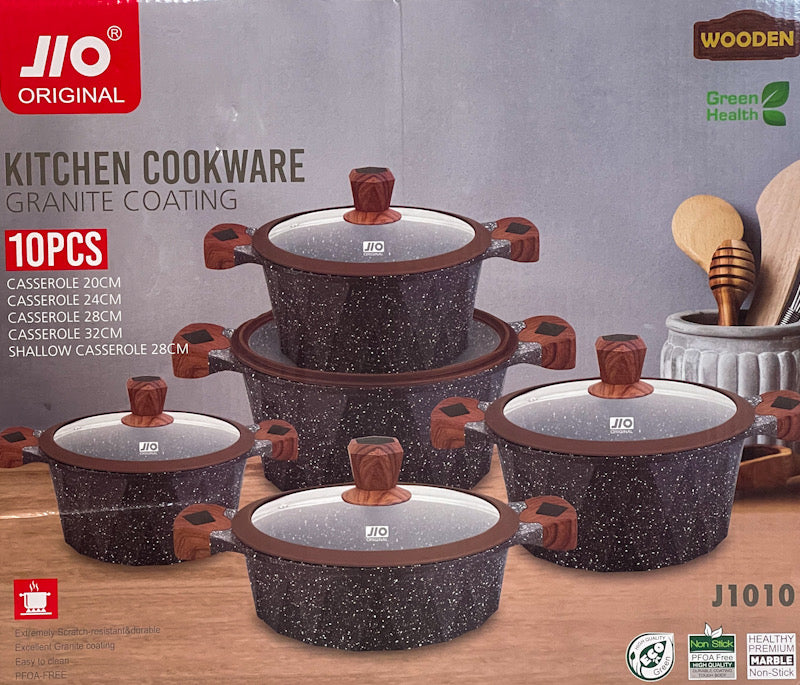 JIO Premium Granite Cookware Set – 10-Piece Non-Stick Casserole Set with Lids