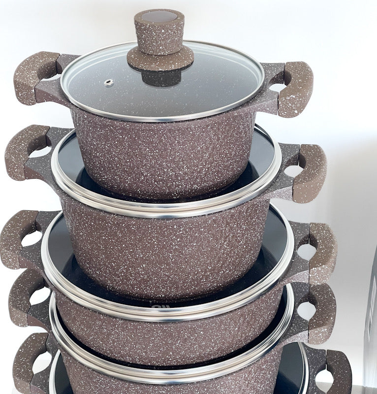 PRE-ORDER JIO DiamondEdge™ 10-Piece Textured Granite Cookware Set (insulated handle) arrives in September 2025