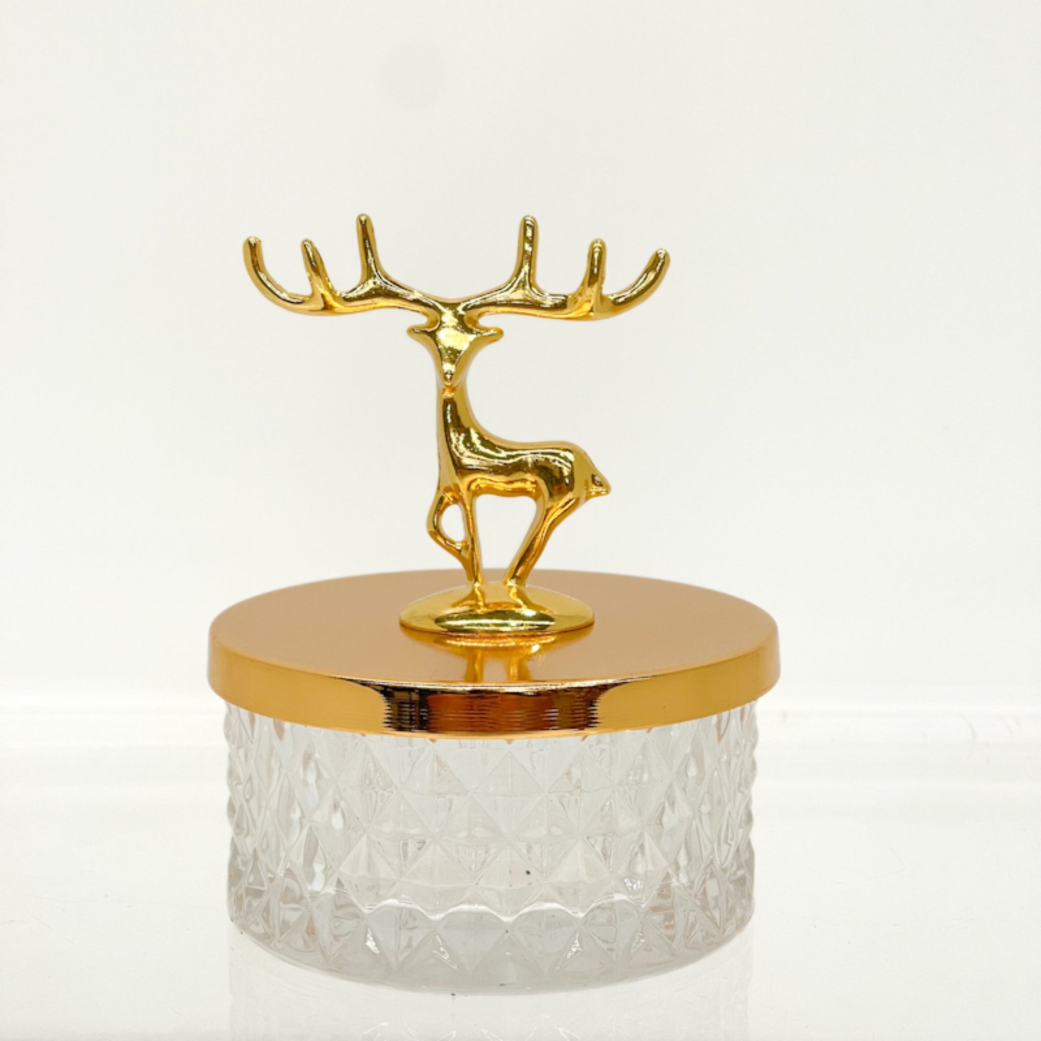 Elegant Crystal & Gold Deer Lid Storage Jar – Luxury Decorative Container