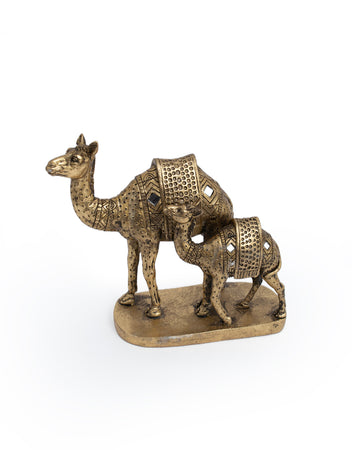 Antique Gold Camel & Calf Figurine – Middle Eastern Inspired