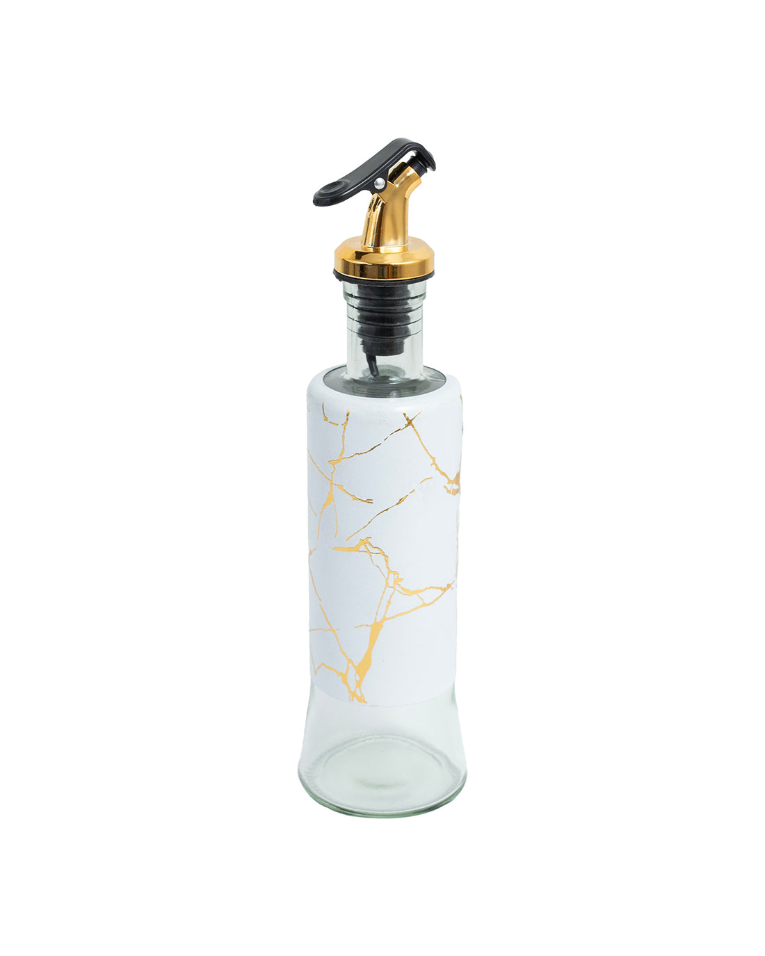 Glass Oil & Vinegar Dispenser – White Marble with Gold Pump