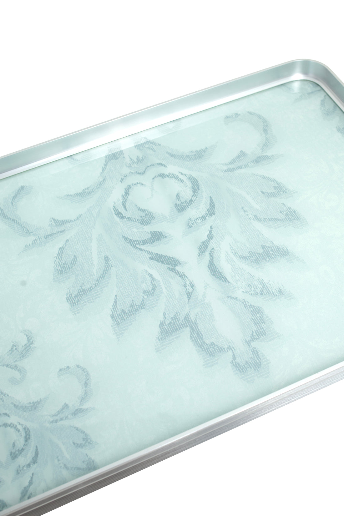 Amal  Luxe Serving Tray – Silver Frame with Ice Blue Tapestry