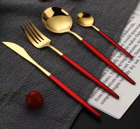 Luxe Red/Gold Elite 4-Piece Cutlery Set