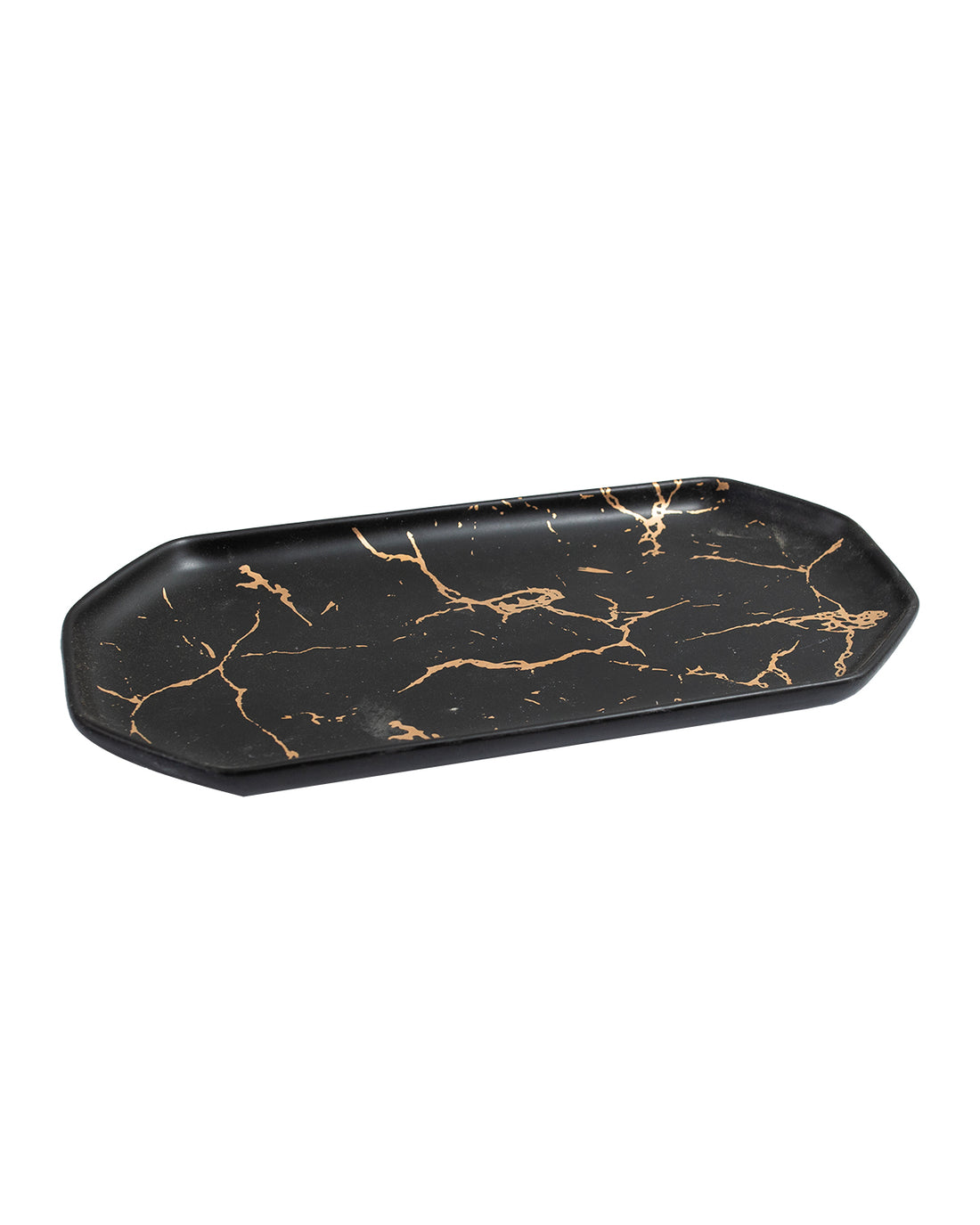 Black Marble-Effect Serving Tray – Octagonal Edge