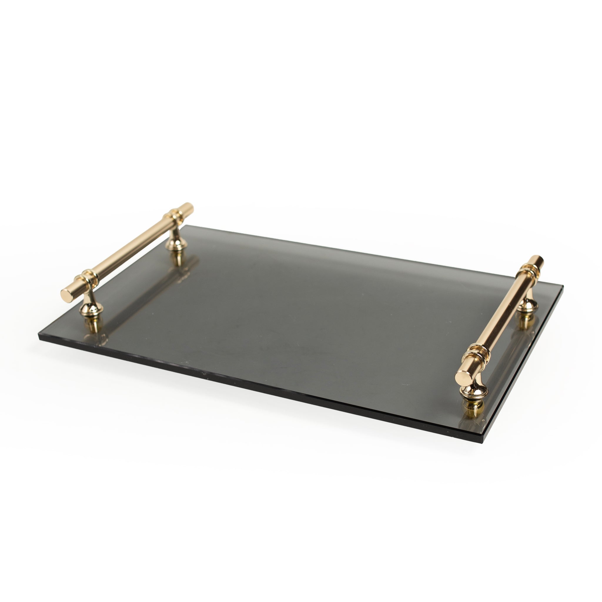 Black Glass Serving Tray with Gold Handles