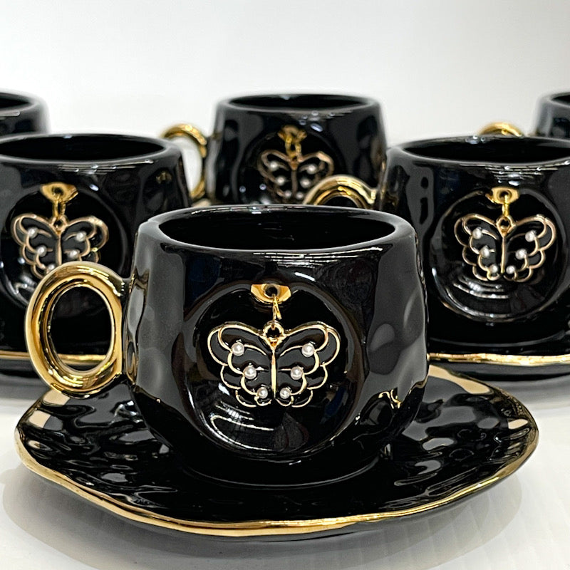 Obsidian Butterfly Coffee Cup Set