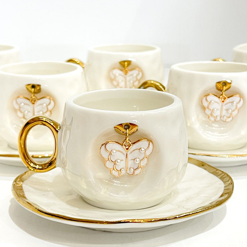 Ethereal Butterfly Turkish Coffee Cup Set