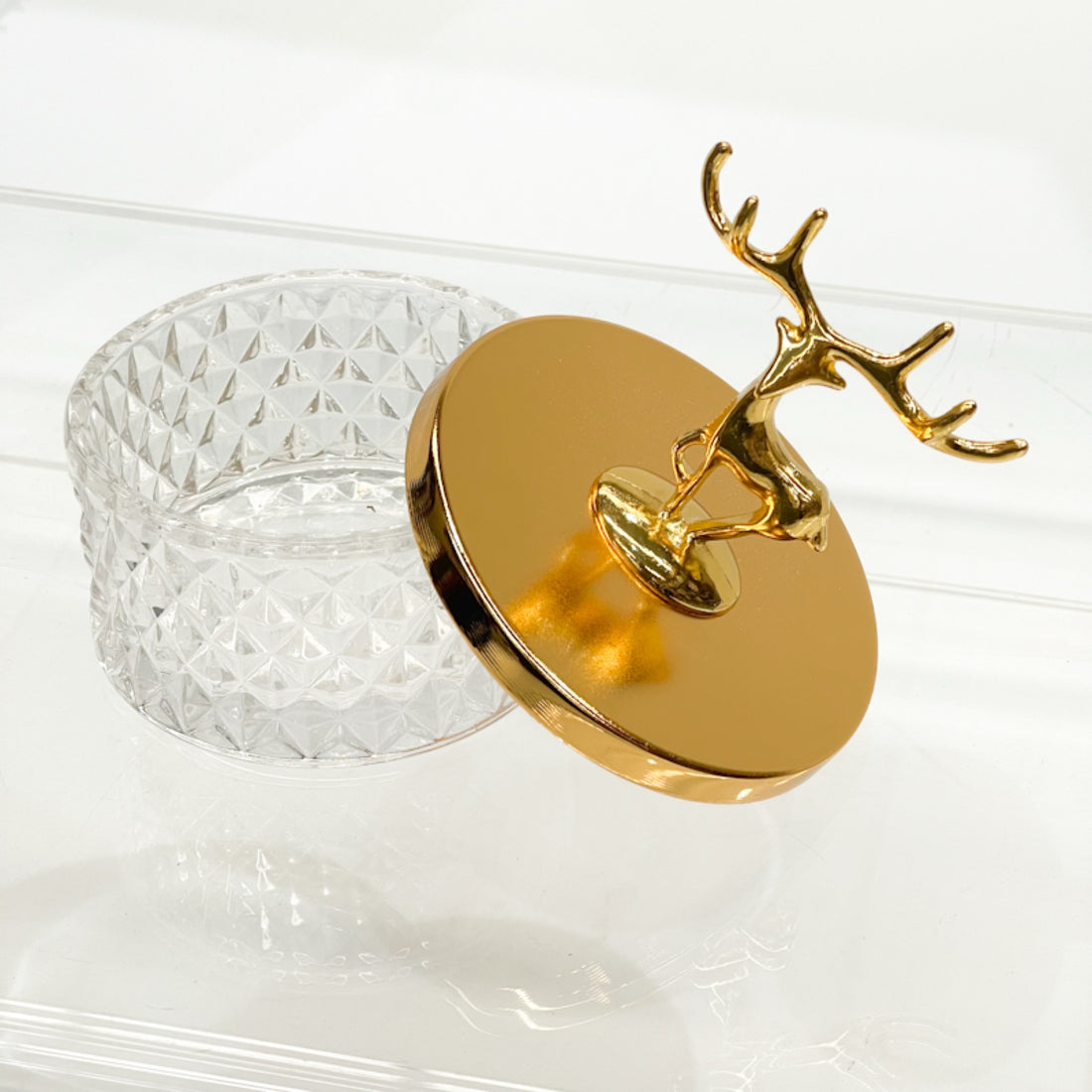 Elegant Crystal & Gold Deer Lid Storage Jar – Luxury Decorative Container