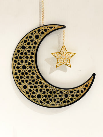 Gold Crescent Moon Hanging Ornaments – Ramadan & Eid Decoration Set