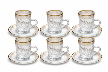 Noor Crystal Tea Set – Gold Edition (6 Cups & 6 Saucers)