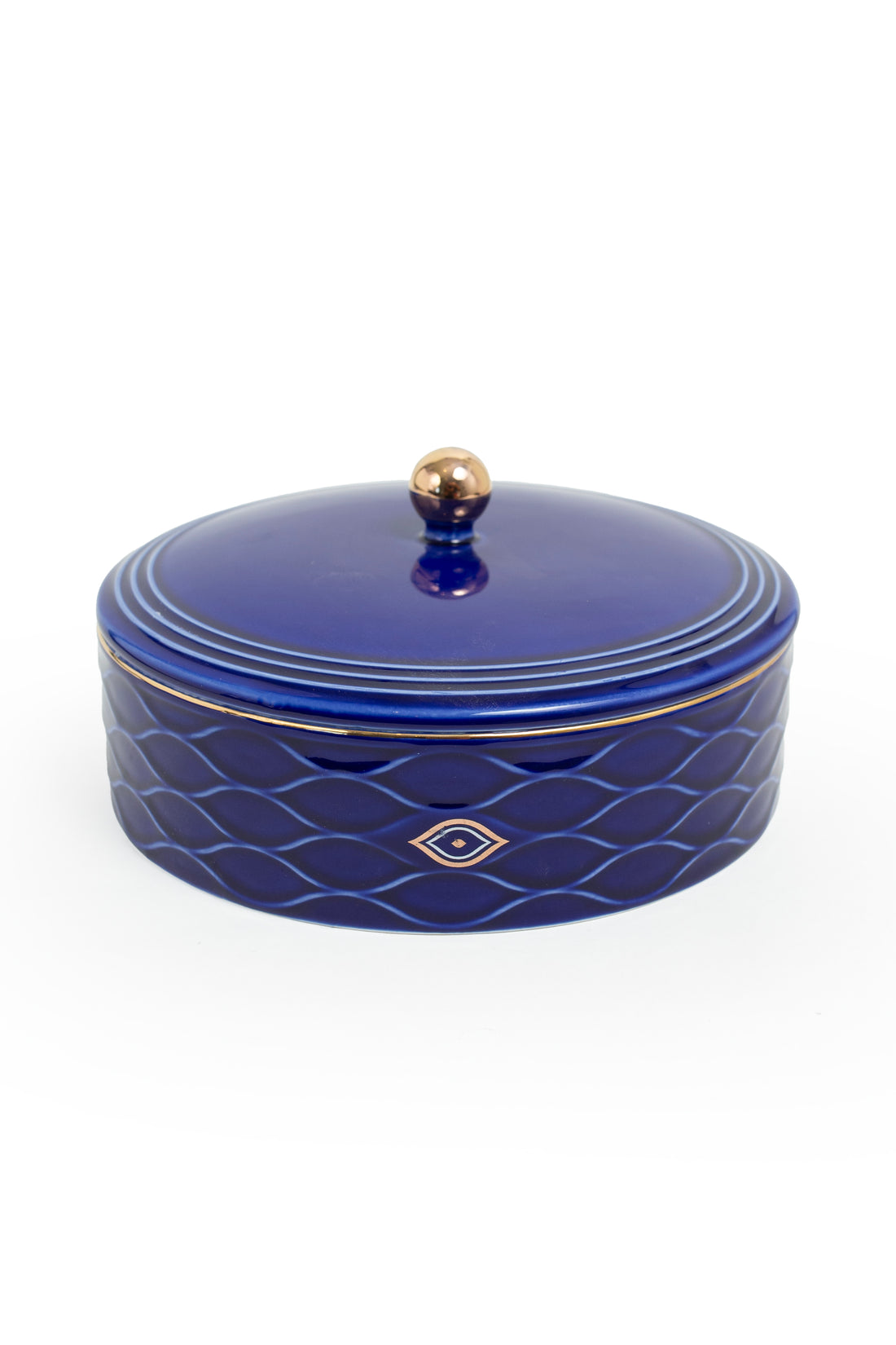 Nazar Decorative Ceramic Storage Jar – Midnight Blue with Gold Accents