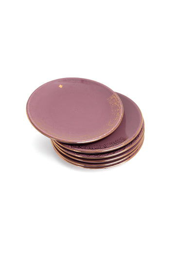 6-Piece Dessert Plate Set with Arabic Calligraphy – Plum & Gold Finish