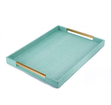 Luxe Leather Tray” – Large teal & Gold Serving Tray