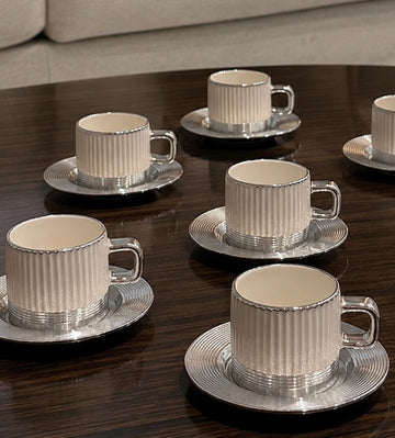 Pre-order Arriving July 2026 - ﻿Altair Turkish Coffee Cup Set – Titanium Silver & Ivory White