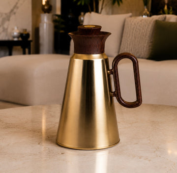 Pre-order Arriving July 2026 - Mirage Vacuum Flask – Gold & Dark Wood (1L)
