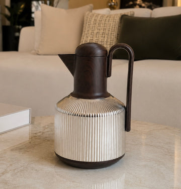 Pre-order Arriving July 2026 - Ribbed Vacuum Flask – Dark Wood Handle (1L)
