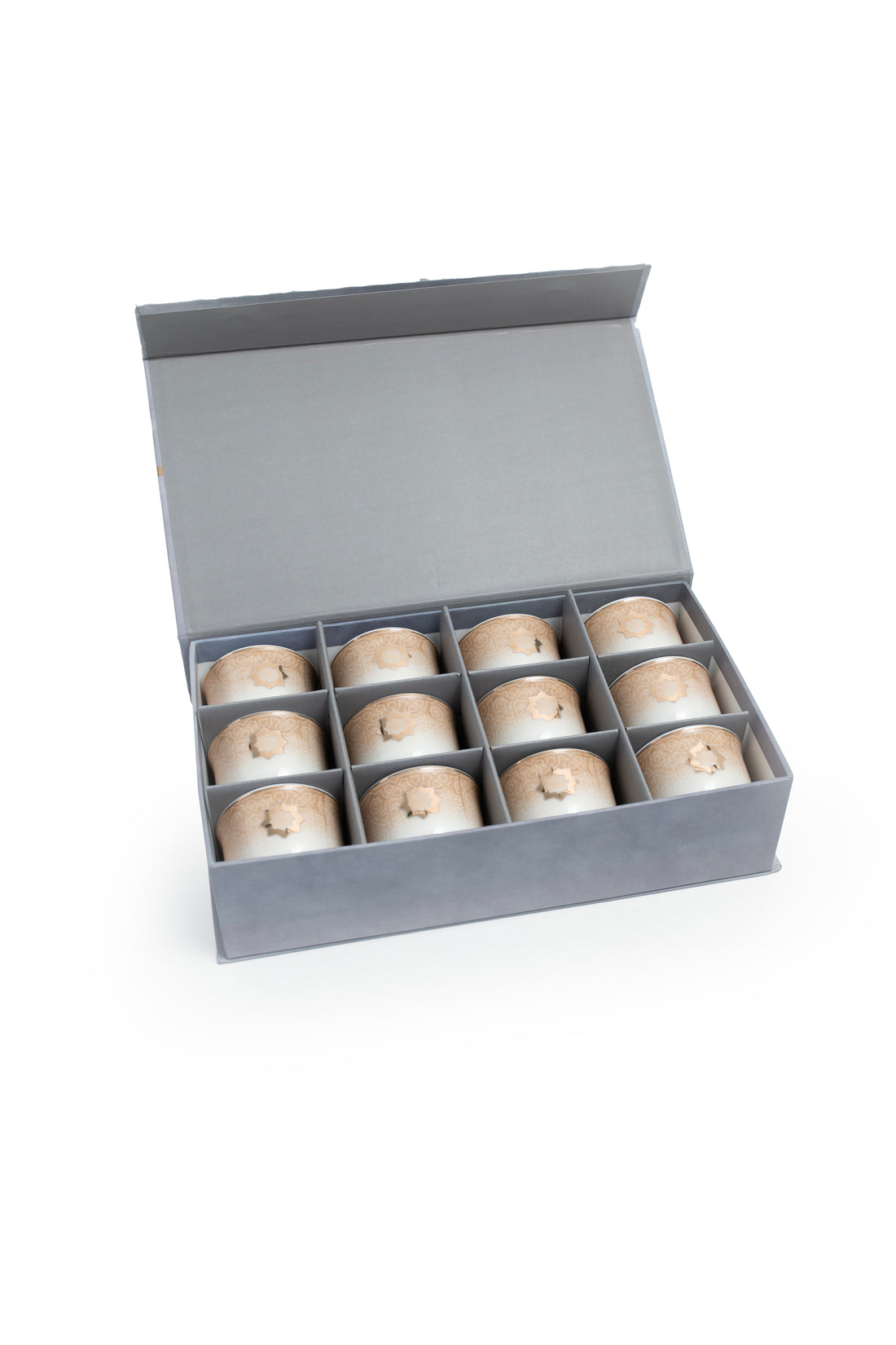 12-Piece Arabic Coffee Cup Set – Beige Ombre with Geometric Motif