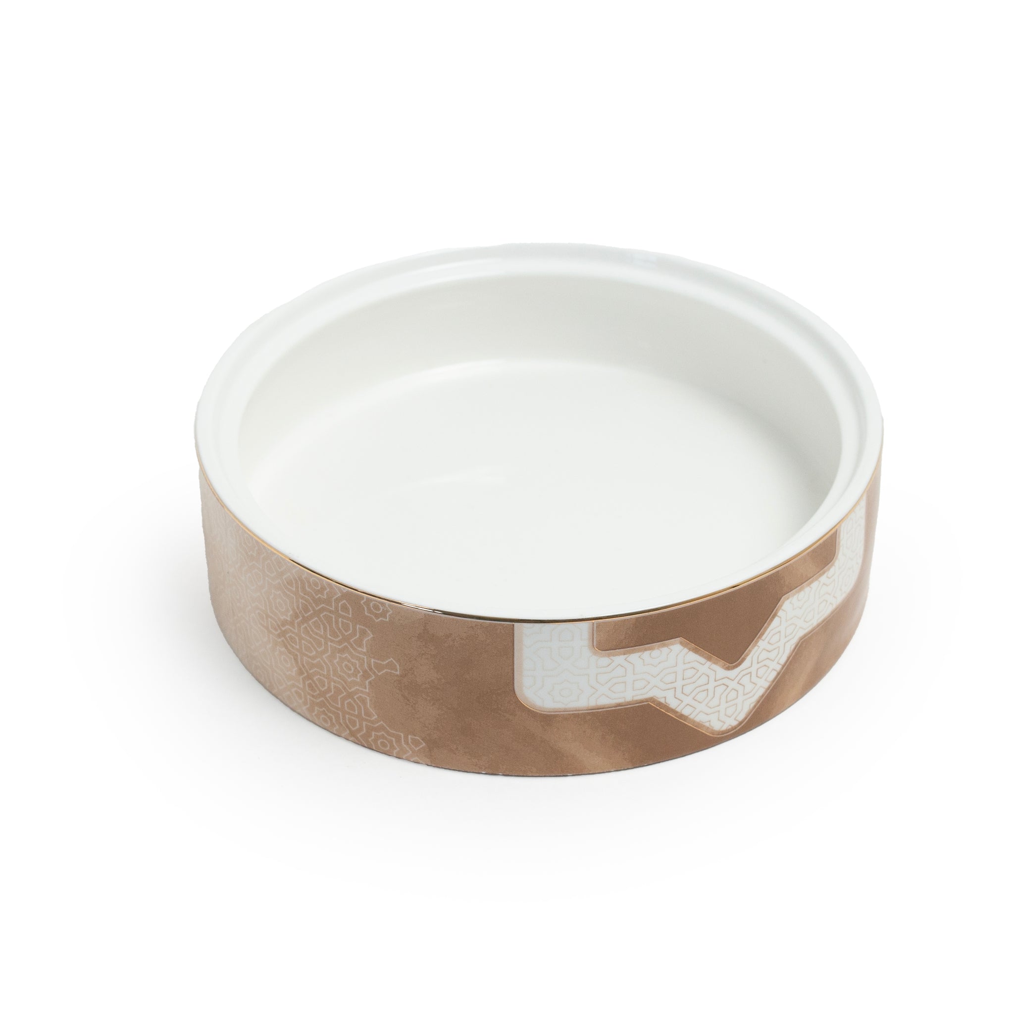 Arabic-Inspired Ceramic Serving Bowl with Lid – Beige & White Pattern