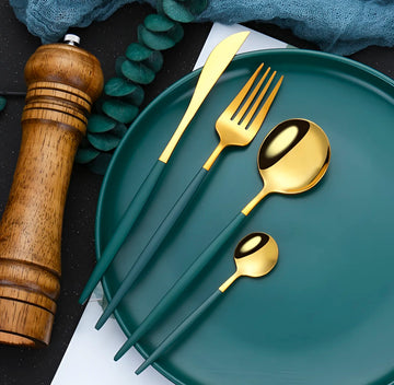 LuxeEmerald Gold 4-Piece Cutlery Set