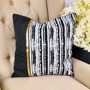 Kanz Luxe Striped Accent Cushion – Black, Grey & Gold (55x55cm)