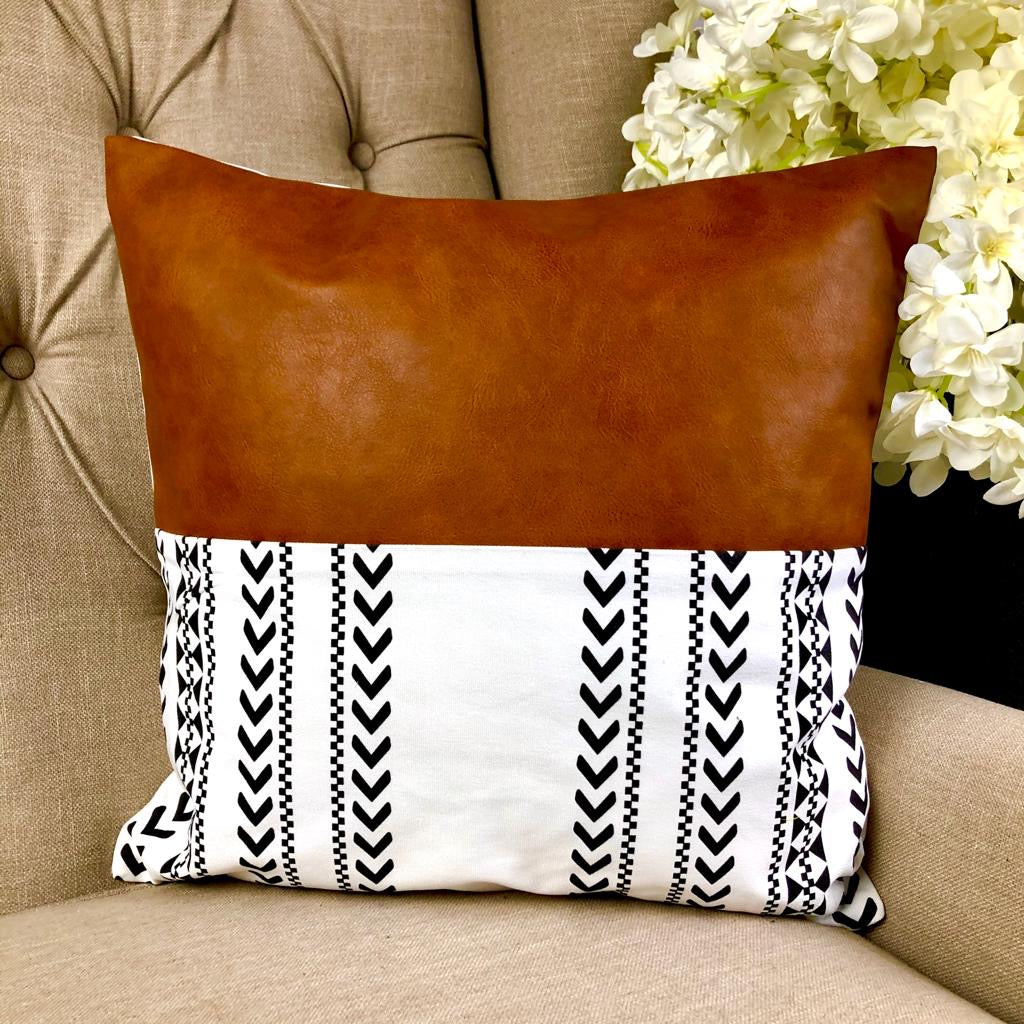 Kanz Nomad Cushion – Tribal Print & Faux Leather (45x45cm) with Synthetic Feather Insert