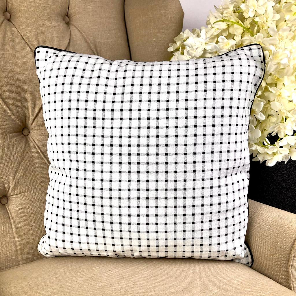 Kanz Classic Gingham Cushion – Black & White Check (55x55cm) with Synthetic Feather Insert