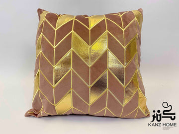 Kanz Luxe Chevron Cushion – Velvet & Gold (45x45cm) with Synthetic Feather Insert