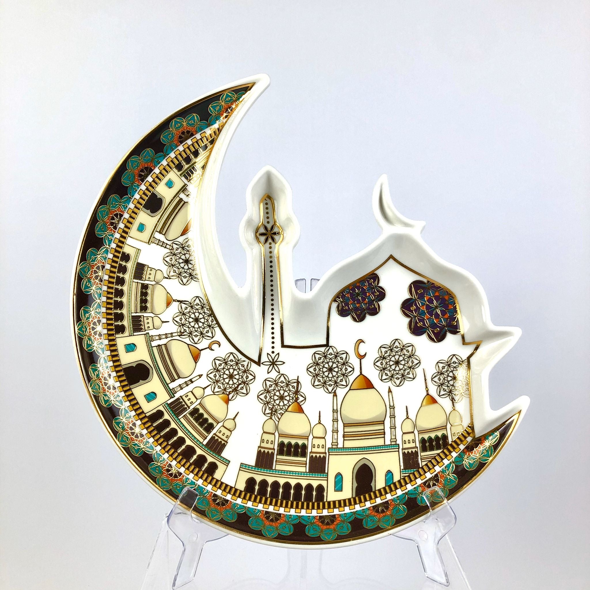 Crescent & Mosque Ceramic Serving Platter – Ramadan Special