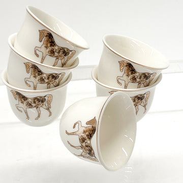 Saheel Luxury Porcelain Arabic Coffee 6 Brown Cup Set – Calligraphy & Horse Design