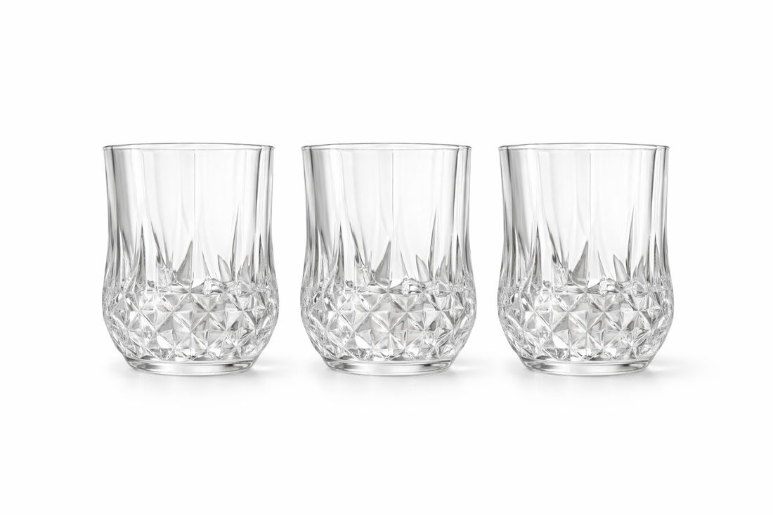 Diamond Cut Glass Tumbler Set – 3 Pieces