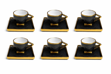 6 Luxe Turkish Coffee Cup & Saucer Set – Glossy Black & Gold