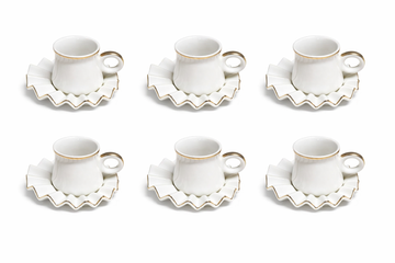 6 Luxe Turkish Coffee Cup & Saucer Set – Classic White & Gold