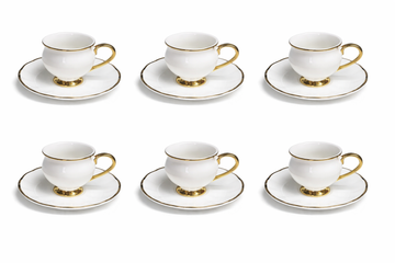 6 Luxe Turkish Coffee Cup & Saucer Set – Ivory White & Gold