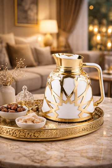 Royal Vacuum Flask – White & Gold Edition (1L)