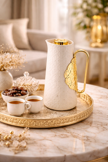 Vacuum Flask – White & Gold (1L)