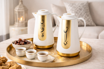 Vacuum Flask Set – White & Gold (1L)