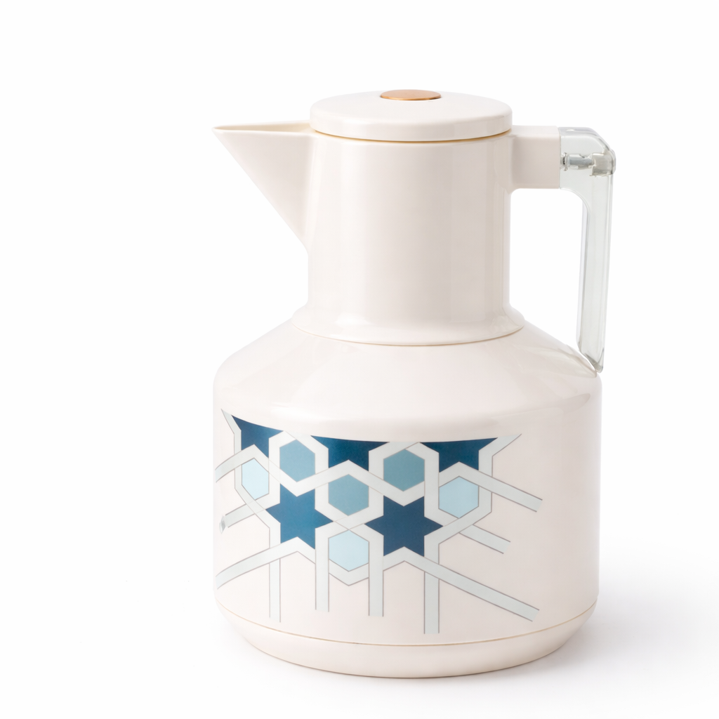 Vacuum Flask – Cream & Blue Pattern (1L)