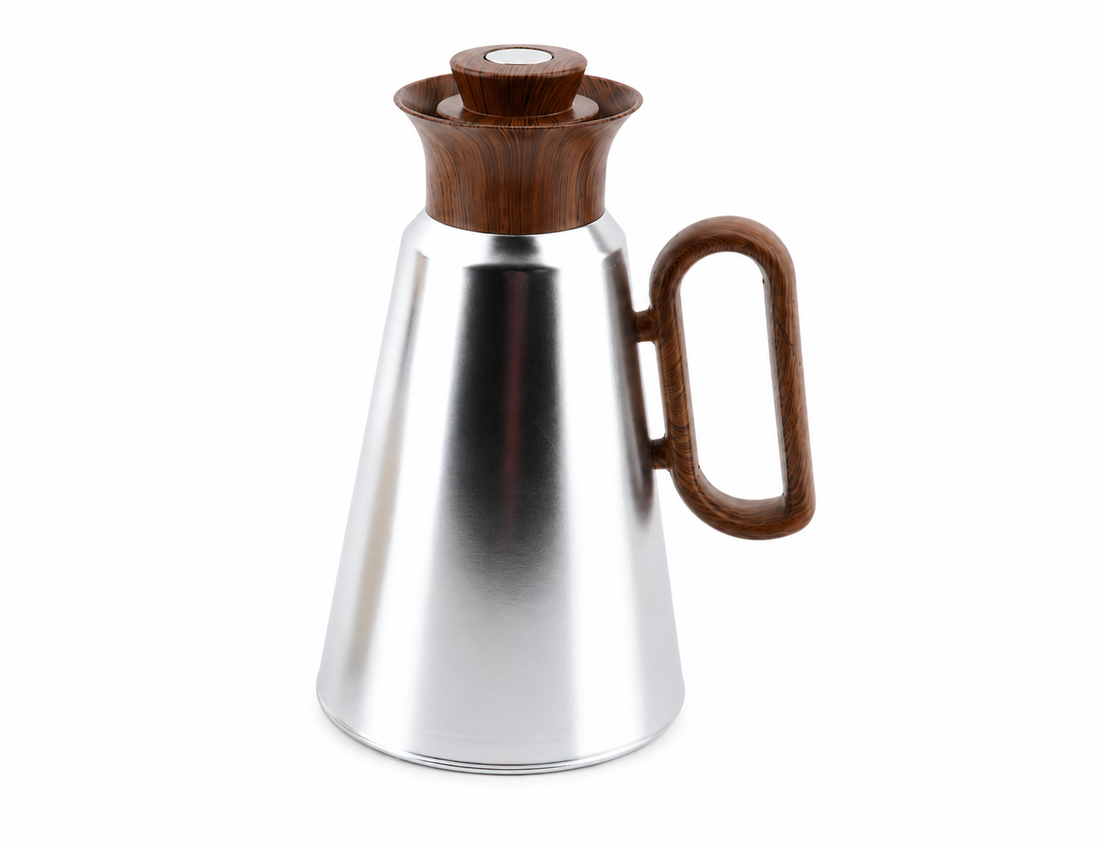 Pre-order Arriving July 2026 - Mirage Vacuum Flask – Silver & Dark Wood (1L)