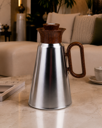 Pre-order Arriving July 2026 - Mirage Vacuum Flask – Silver & Dark Wood (1L)