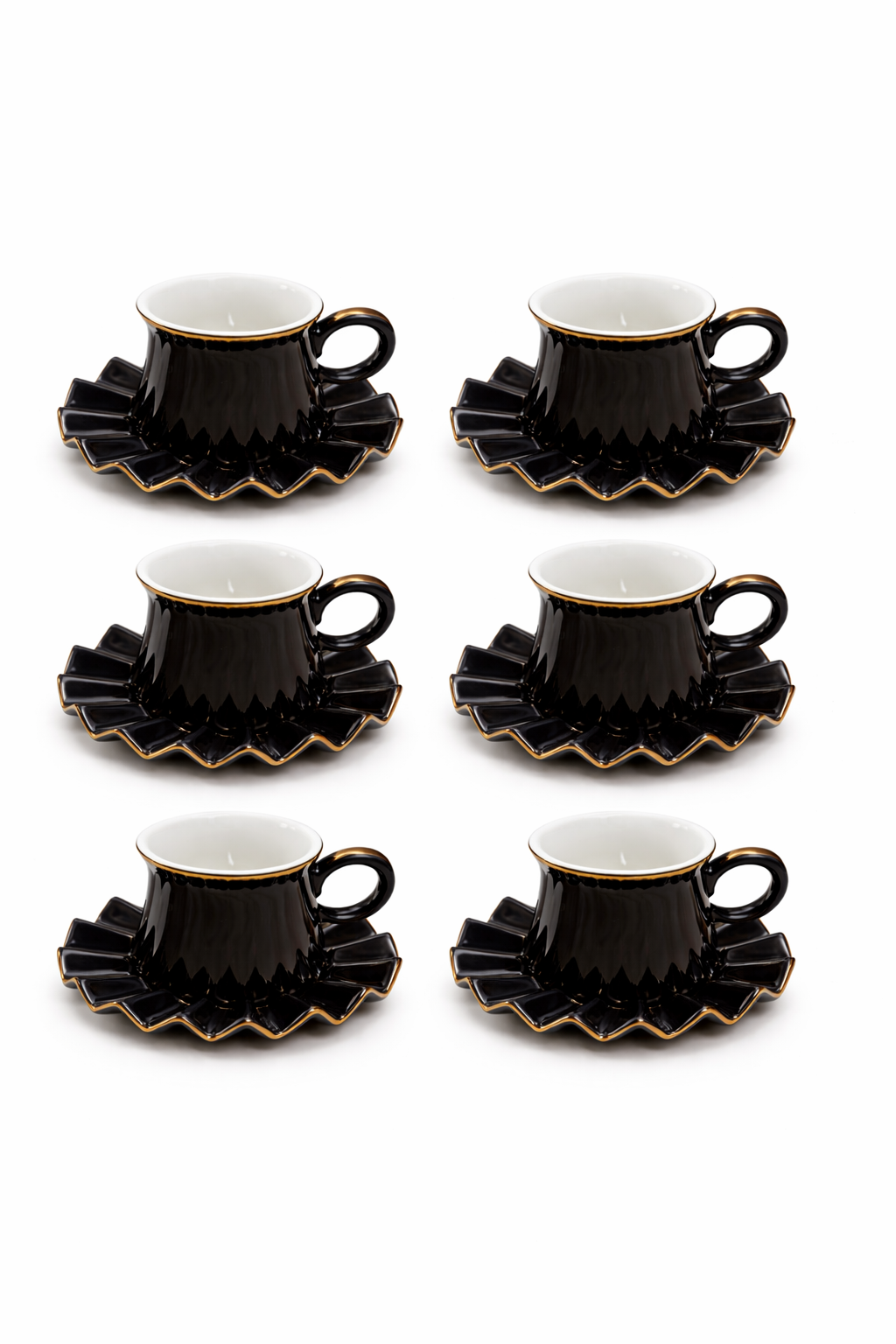 6 Luxe Turkish Coffee Cup & Saucer Set – Classic Black & Gold