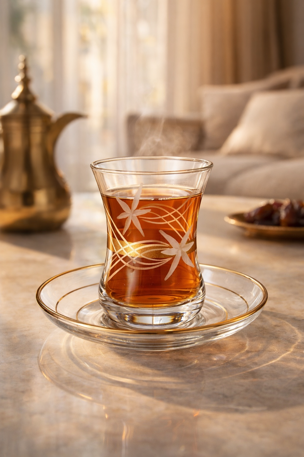 Selene Tea Glass Set – Gold Line (6 Cups & 6 Saucers)